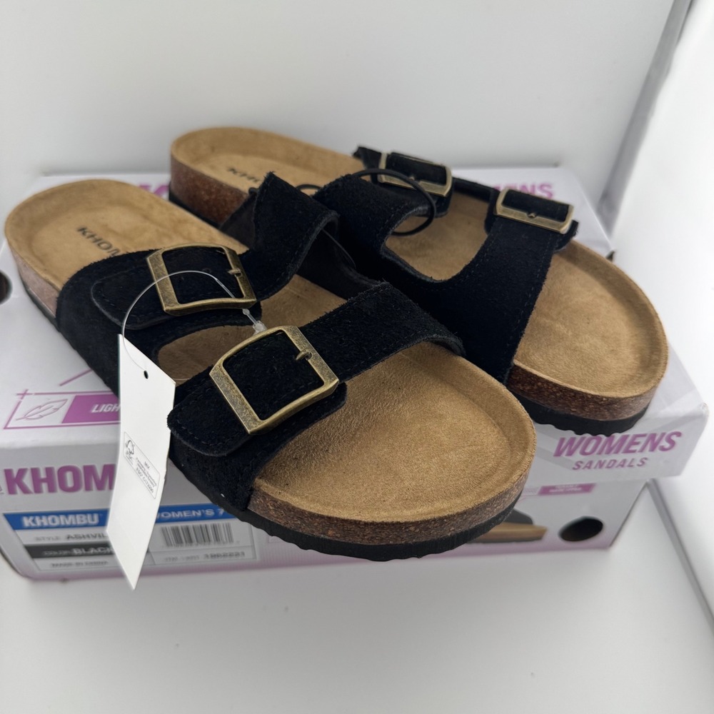 Khombu Ashville Slide Sandals Womens 7 Black New Suede Leather Buckle Comfort - Picture 6 of 9